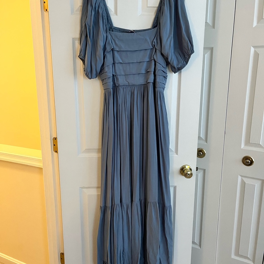 ARULA Blue Ruched Tiered Sundress for Wedding Guest